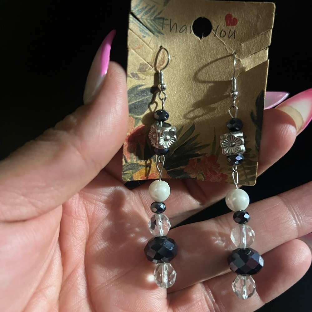Chic Black and Silver Dangle Earrings